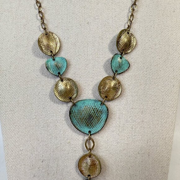 Y-Drop Metal Necklace Gold-Tone Chain Turquoise Blue Adjustable - Picture 3 of 7